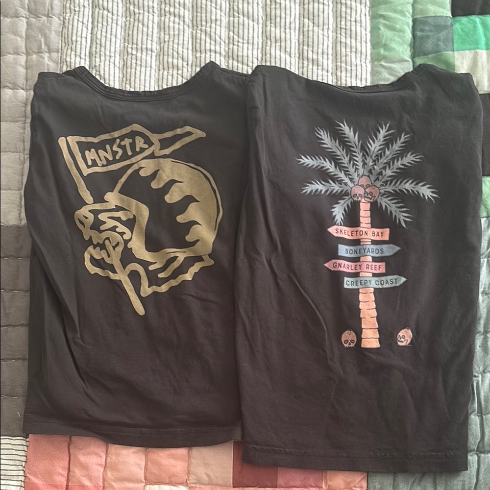 Munster Black Long Sleeve Tees with Gold and Multicolor Graphics